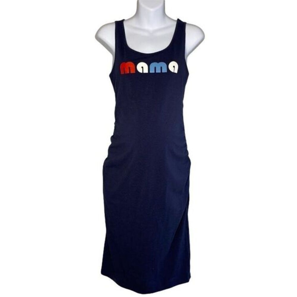 Isabel Maternity Mama Dress Womens MEDIUM Blue Sleeveless Shirred Scoop-Neck NEW
